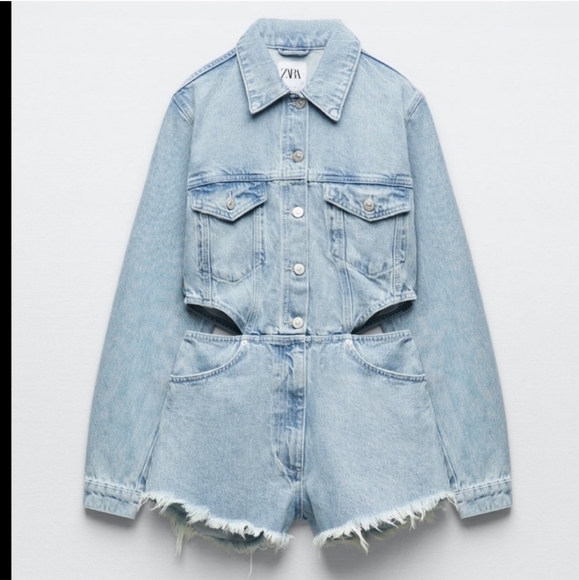 Zara cut out denim short blue wash jumpsuit - Picture 10 of 16